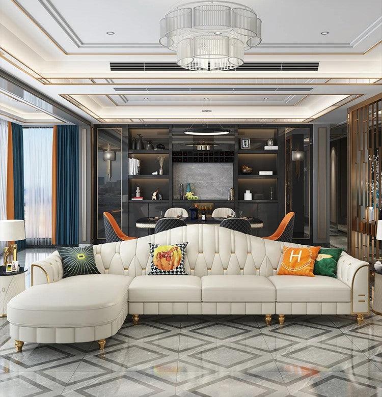 Lixra Leather Sectional Sofa With Tufted Design