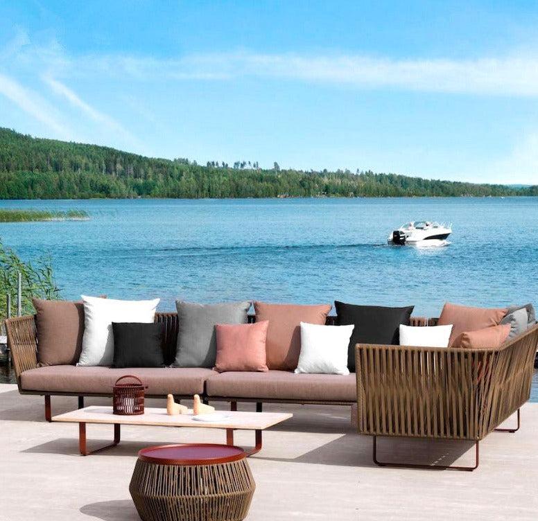 Lixra Leather Wooden Frame Outdoor Sofa Set