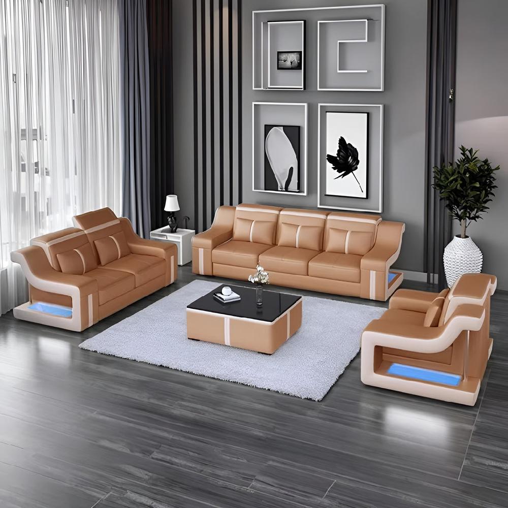 Lixra LED-Leather Sofa Set For Living Room