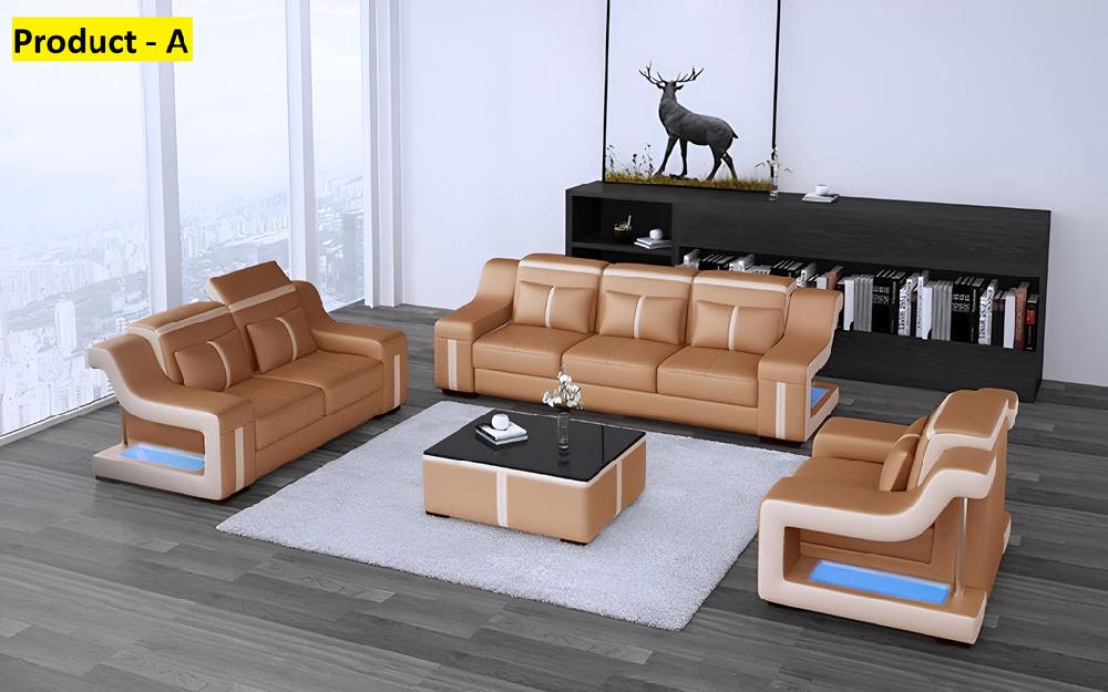 Lixra LED-Leather Sofa Set For Living Room