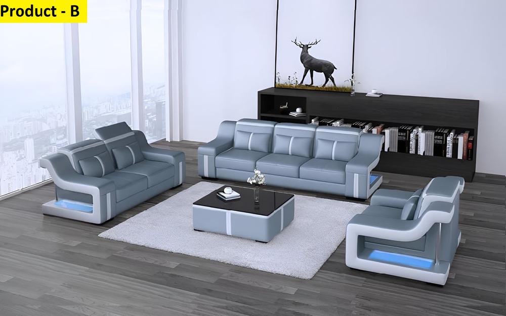 Lixra LED-Leather Sofa Set For Living Room