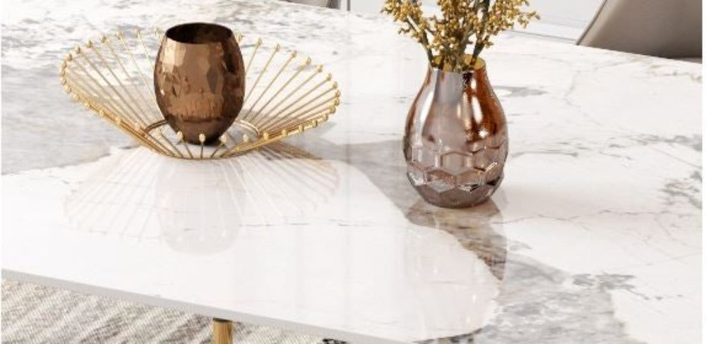 Lixra Light Finish Marble Dining Table Set