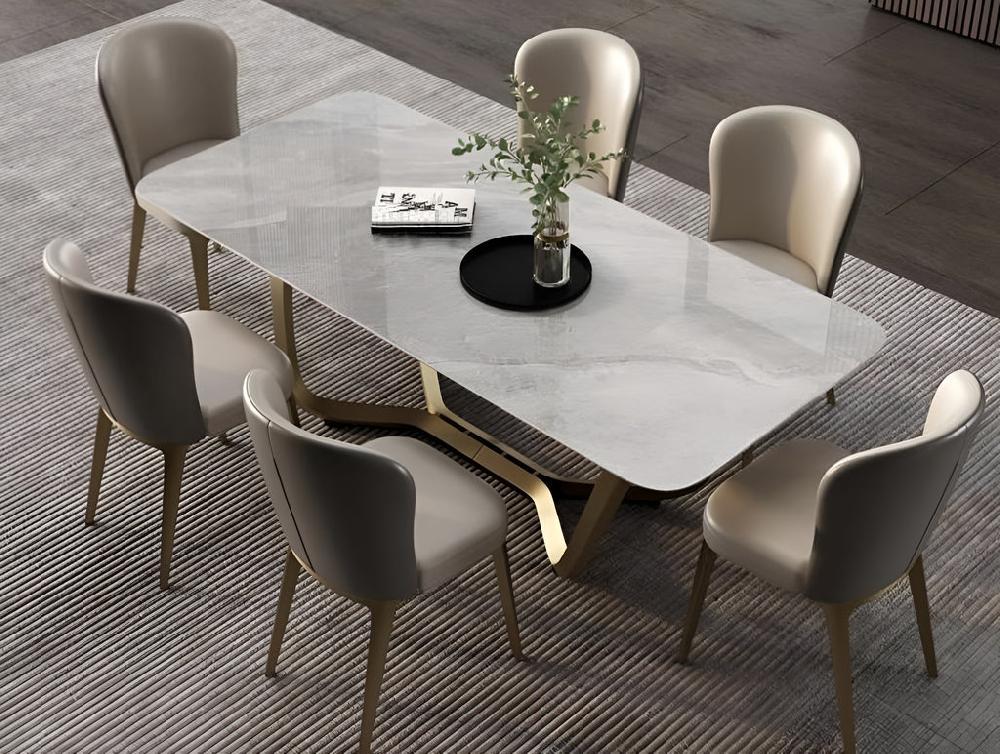 Lixra Light Finish Marble-Top Dining Table Set