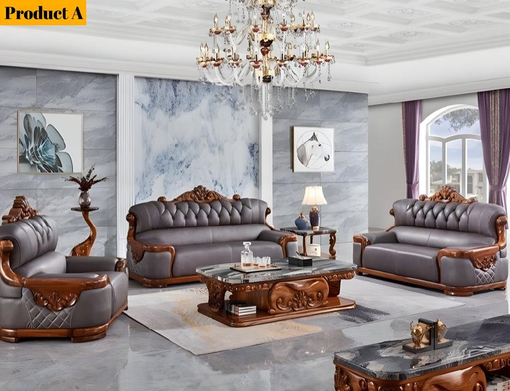 Lixra Liville 3-Piece Leather European Sofa Set
