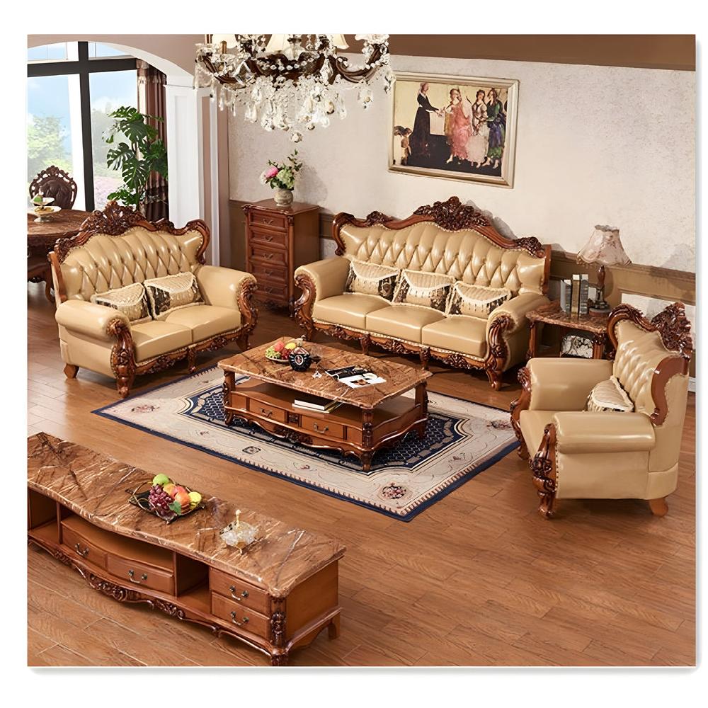 Lixra Liville Retro European Leather Sofa Set Of 3