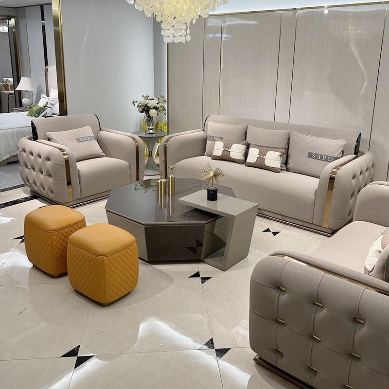 Lixra Luxurious Bentley Tufted Leather Sofa Set