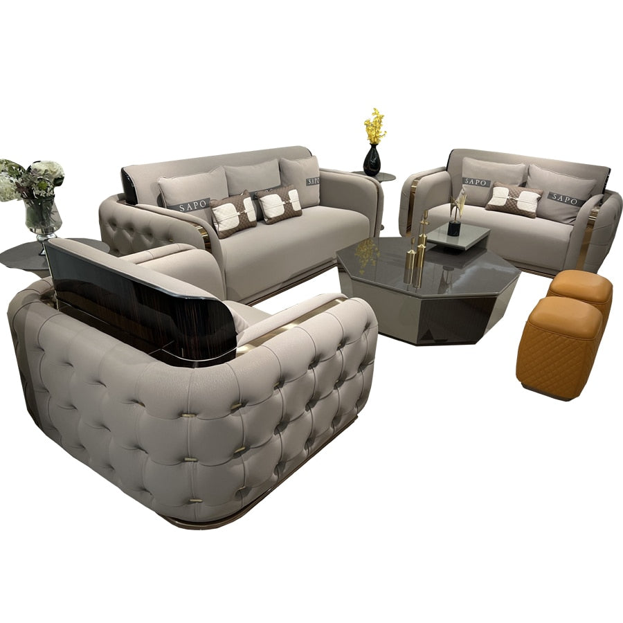 Lixra Luxurious Bentley Tufted Leather Sofa Set
