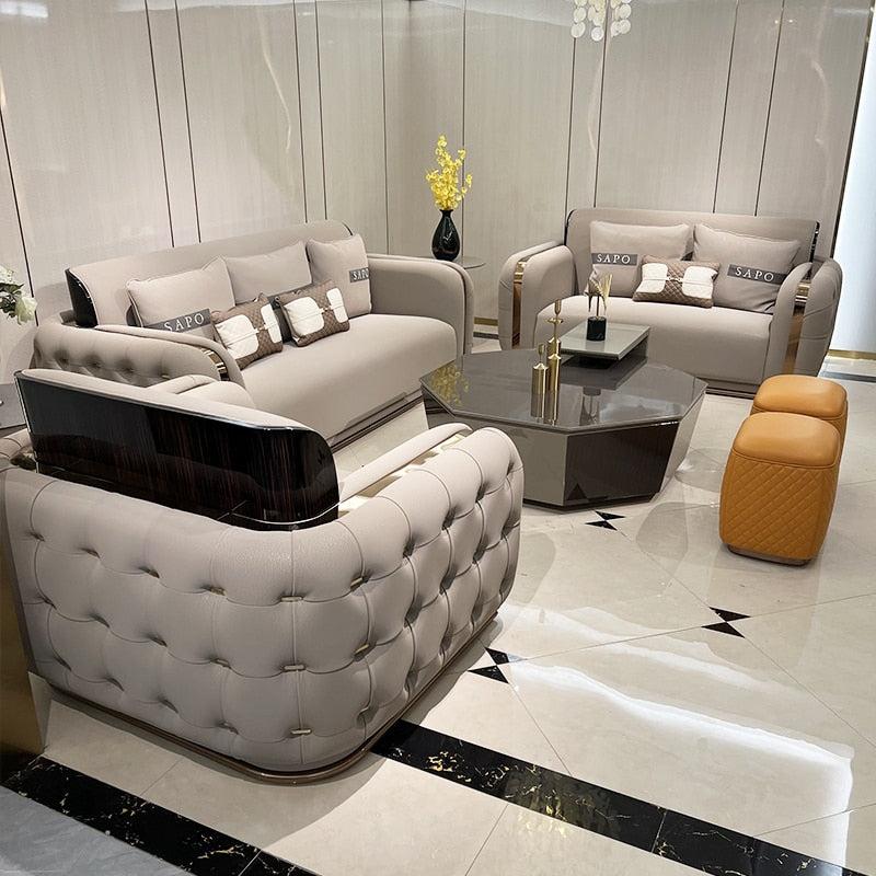 Lixra Luxurious Bentley Tufted Leather Sofa Set