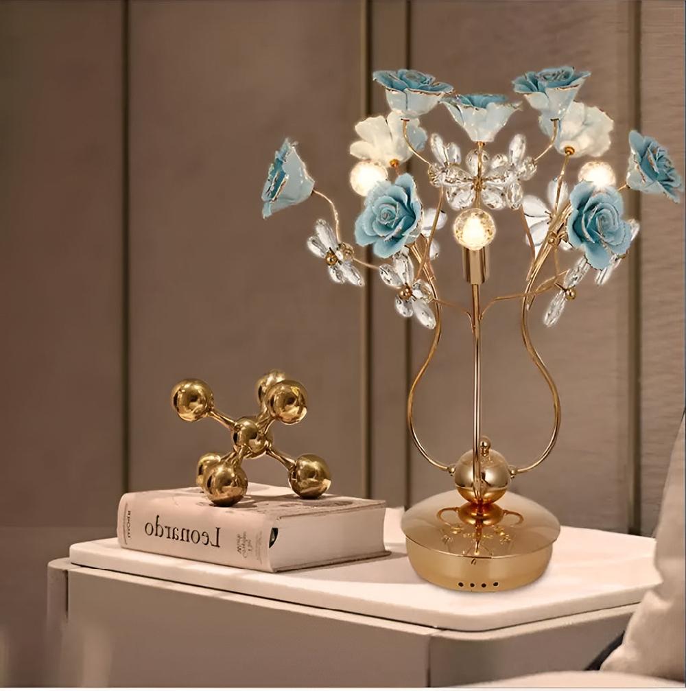 Lixra Luxurious Blue Rose Ceramic Table Lamp