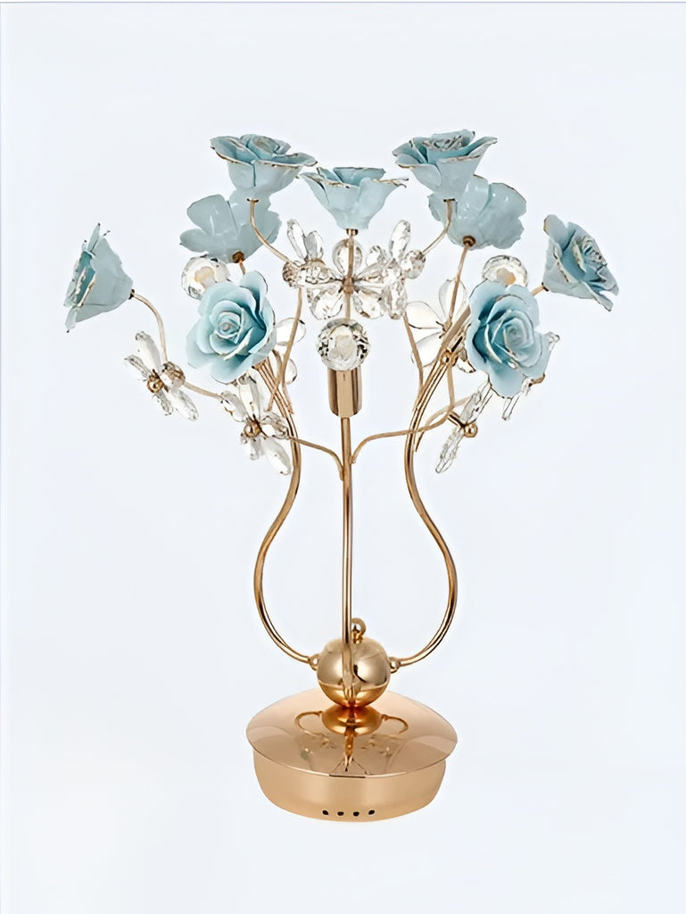 lixra Luxurious Blue Rose Ceramic Table Lamp
