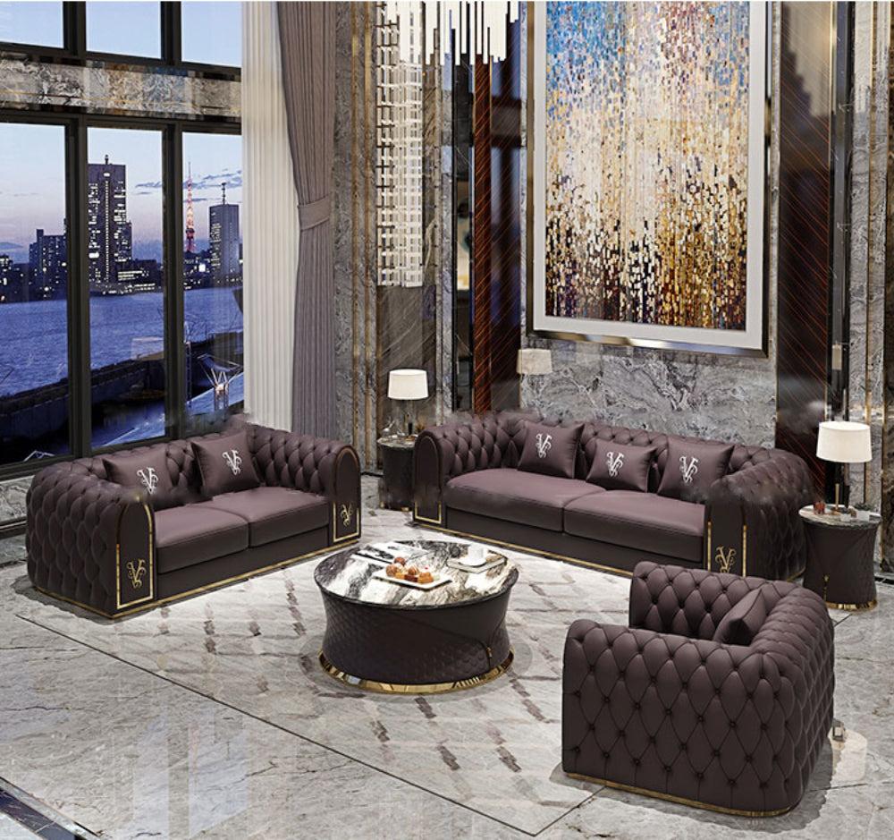 Lixra Luxurious Button Tufted Leather Sofa-Set