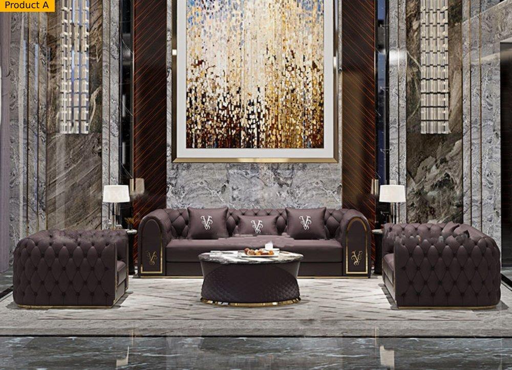 Lixra Luxurious Button Tufted Leather Sofa-Set