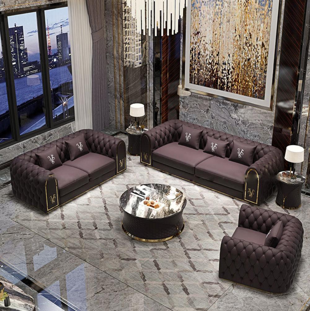 Lixra Luxurious Button Tufted Leather Sofa-Set