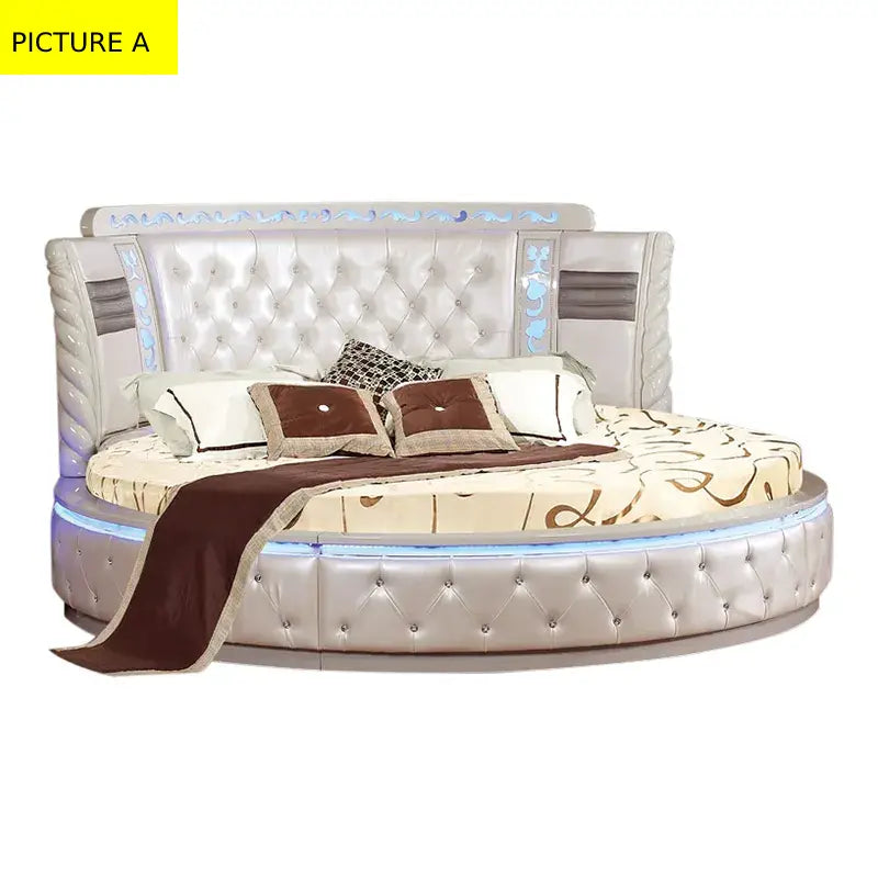 Lixra Luxurious Cozy LED Round Leather Bed