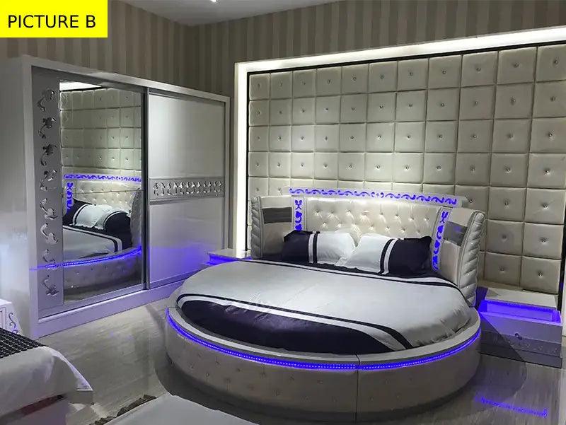 Lixra Luxurious Cozy LED Round Leather Bed