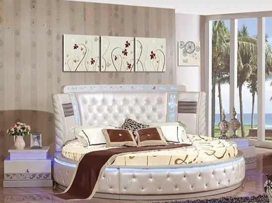 lixra Luxurious Cozy LED Round Leather Bed