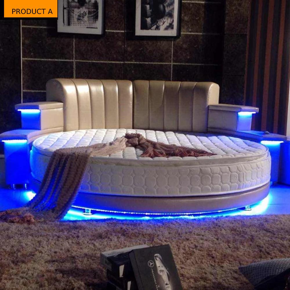 Lixra Luxurious Design Leather LED Round Bed