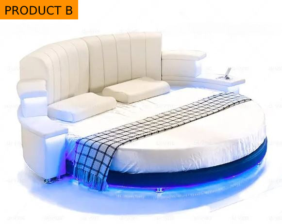 Lixra Luxurious Design Leather LED Round Bed