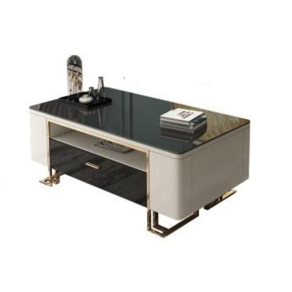 Lixra Luxurious Glass Top Wooden Coffee Table