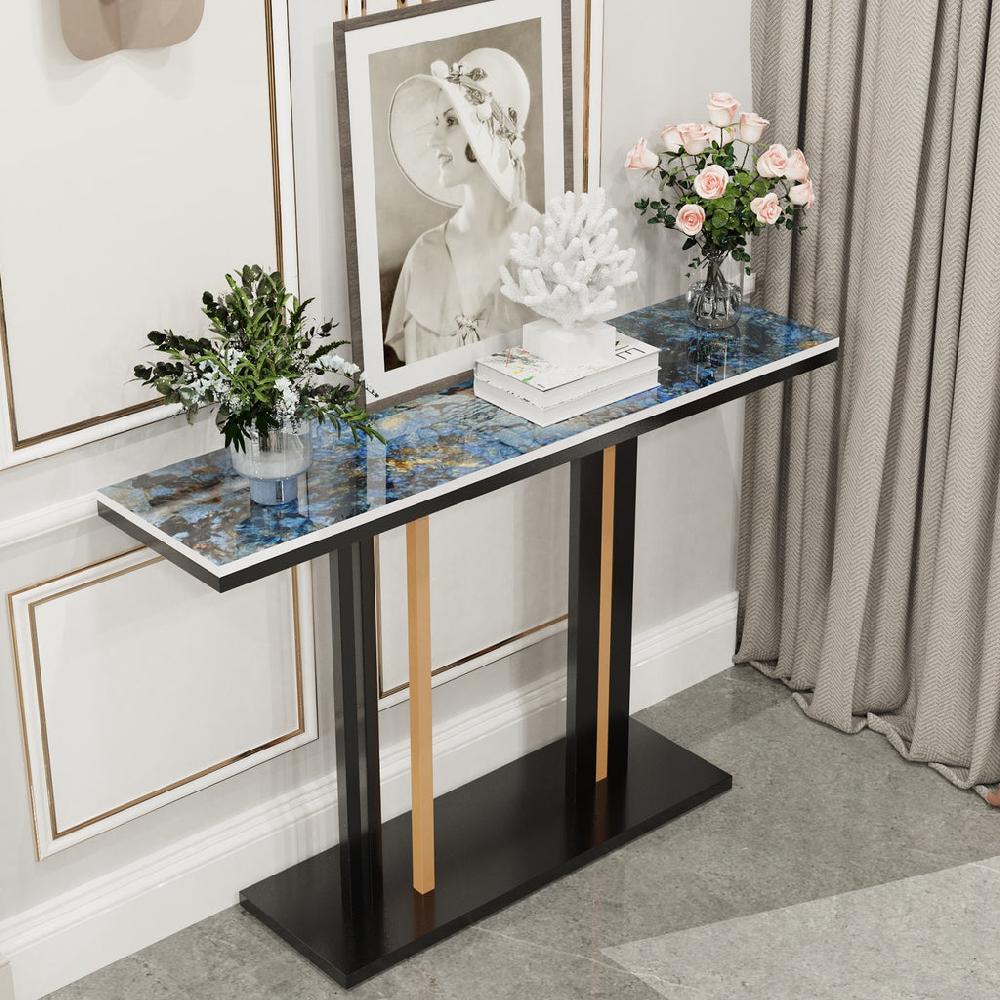 lixra Luxurious Glossy Marble-Top Accent Table