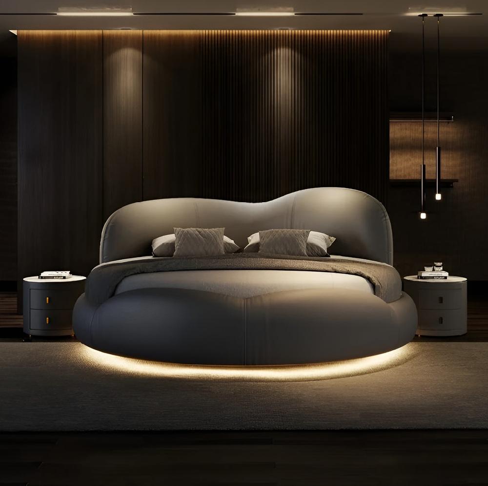 Lixra Luxurious Leather LED Modern Round Bed