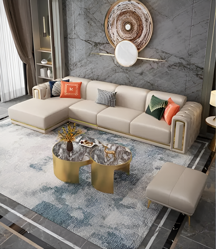 Lixra Luxurious Leather Sectional Sofa With Chase