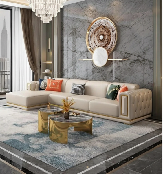 Lixra Luxurious Leather Sectional Sofa With Chase