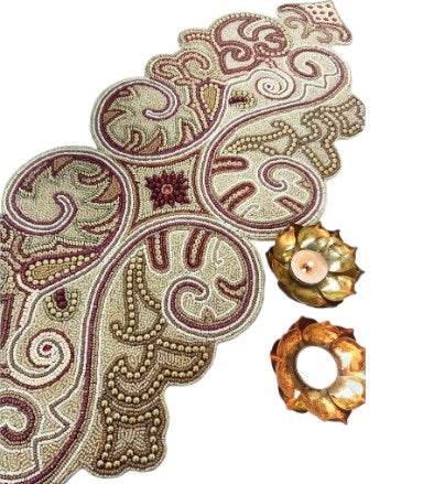 Lixra Luxurious Ornate Design Beaded Table Runner