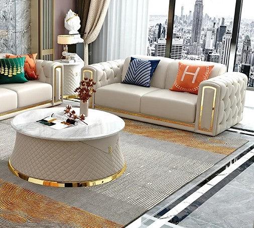 Lixra Luxurious Tufted Back Leather Sofa Set