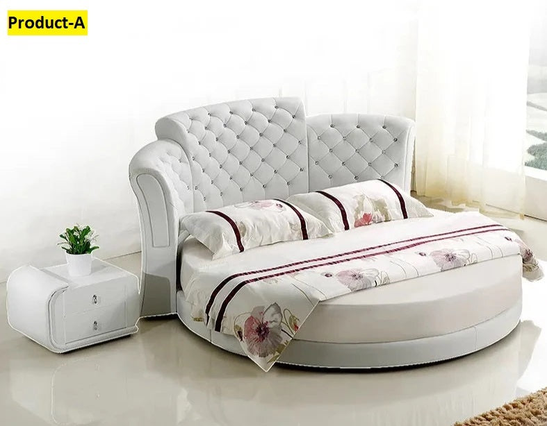 Lixra Luxurious Tufted LED Leather Round Bed