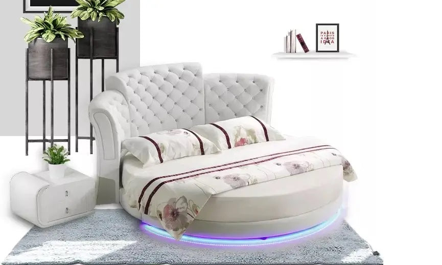 Lixra Luxurious Tufted LED Leather Round Bed