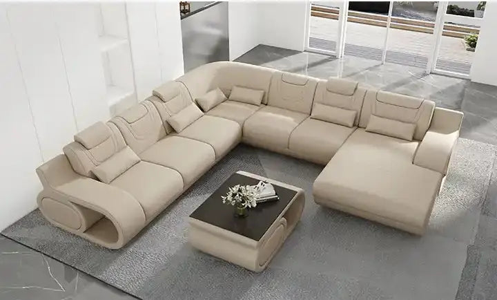 Lixra Luxurious U-Shaped Leather Sectional Sofa