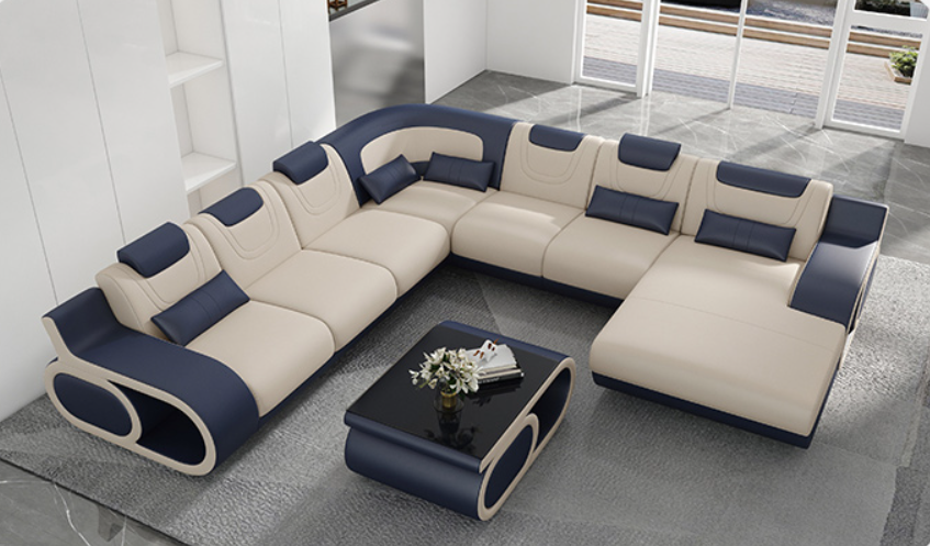 lixra Luxurious U-Shaped Leather Sectional sofa