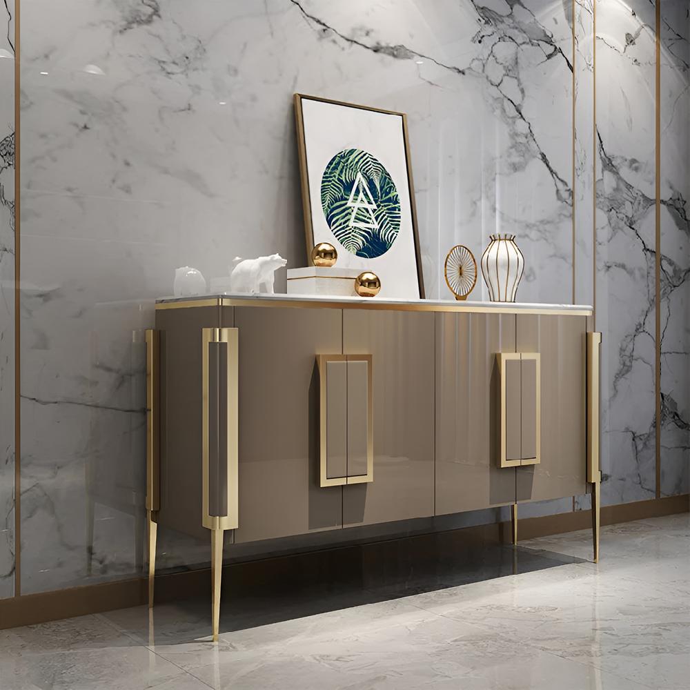 Lixra Luxury Marble-Top Nordic Wooden Buffet Table