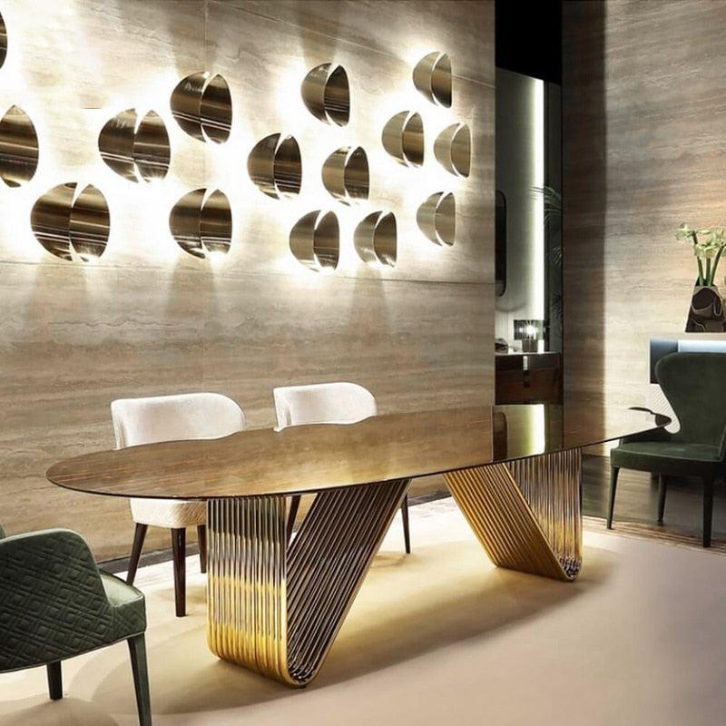 Lixra Luxury Oval Dining Table With Gold Base