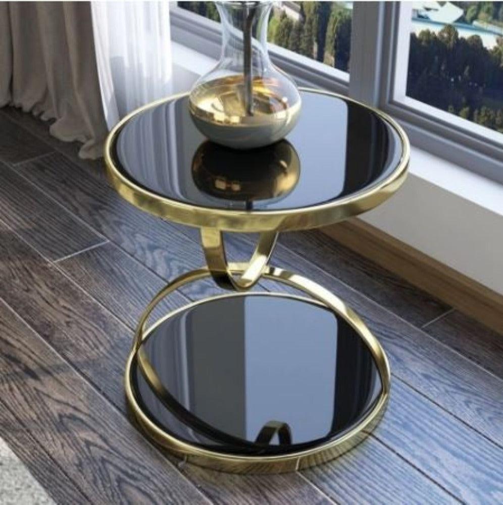 lixra Luxury Round Black Glass Side Table