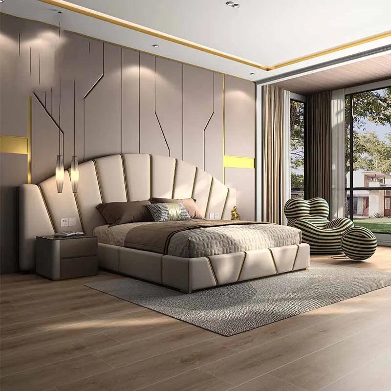 Lixra Magnificent Leather Bed With Golden Accents