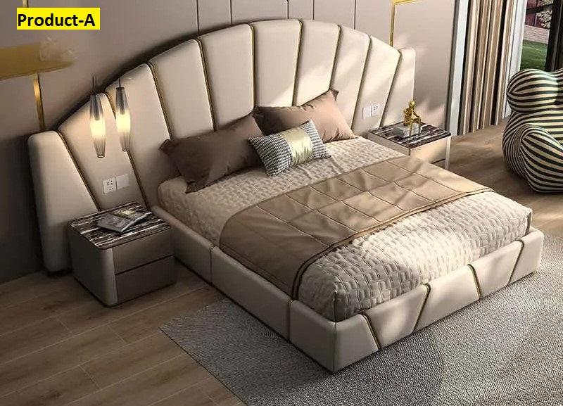Lixra Magnificent Leather Bed With Golden Accents