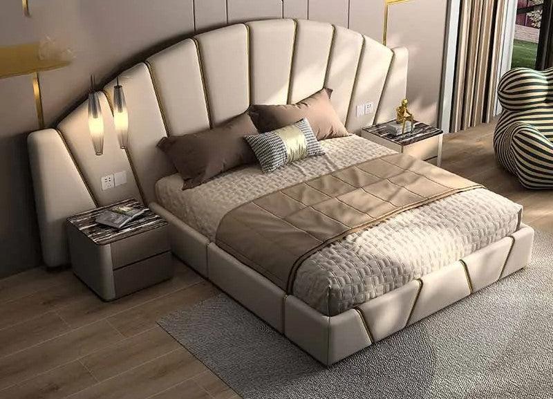Lixra Magnificent Leather Bed With Golden Accents