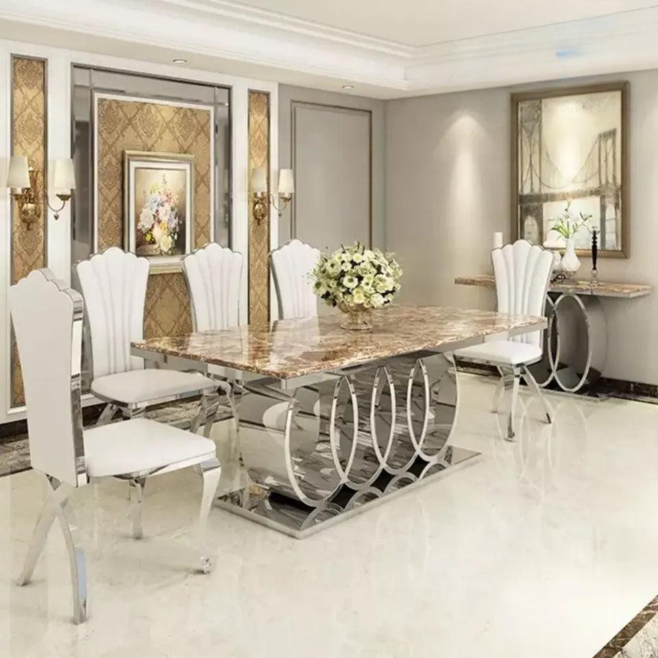 Lixra Magnificent Marble-Top Dining Table Set