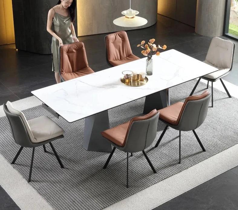 Lixra Majestic Marble Extendable Dining Table Set