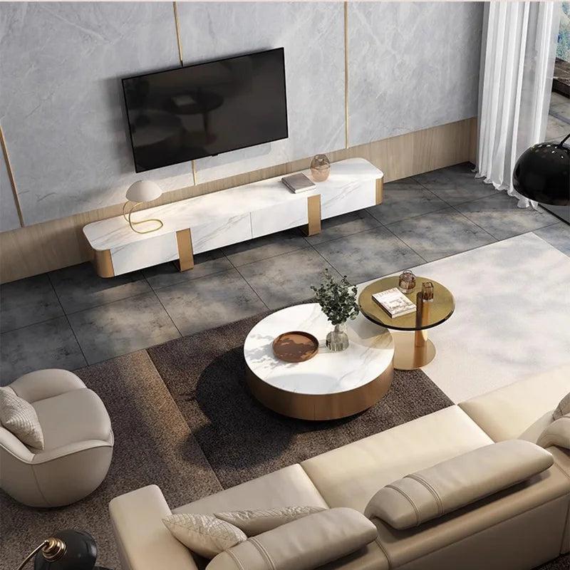Lixra Marble Coffee Table With Glass Side Table