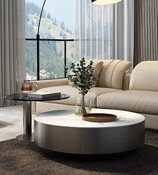 Lixra Marble Coffee Table With Glass Side Table