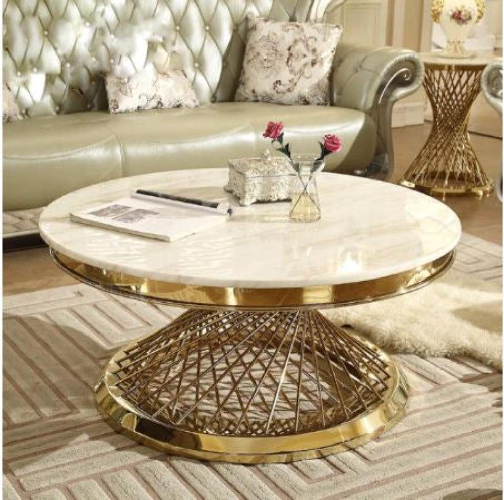 Lixra Marble Coffee Table With Golden Metal Base