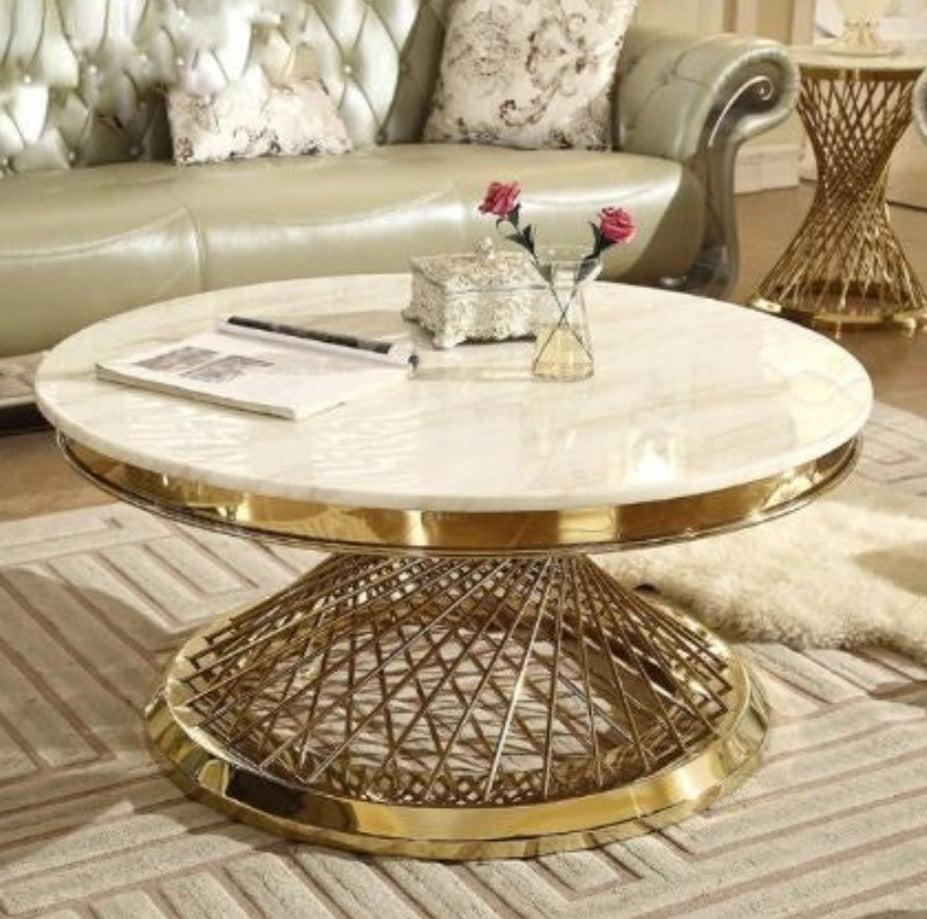 Lixra Marble Coffee Table With Golden Metal Base
