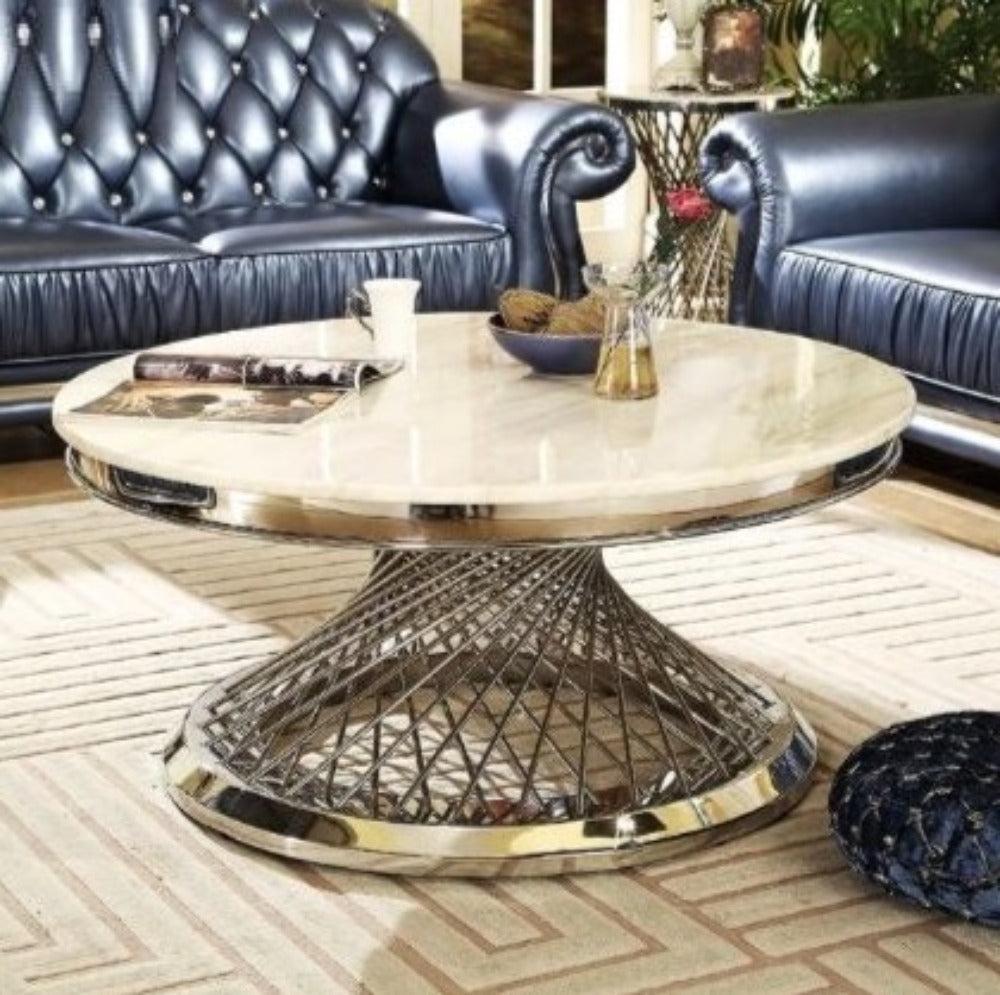 Lixra Marble Coffee Table With Golden Metal Base
