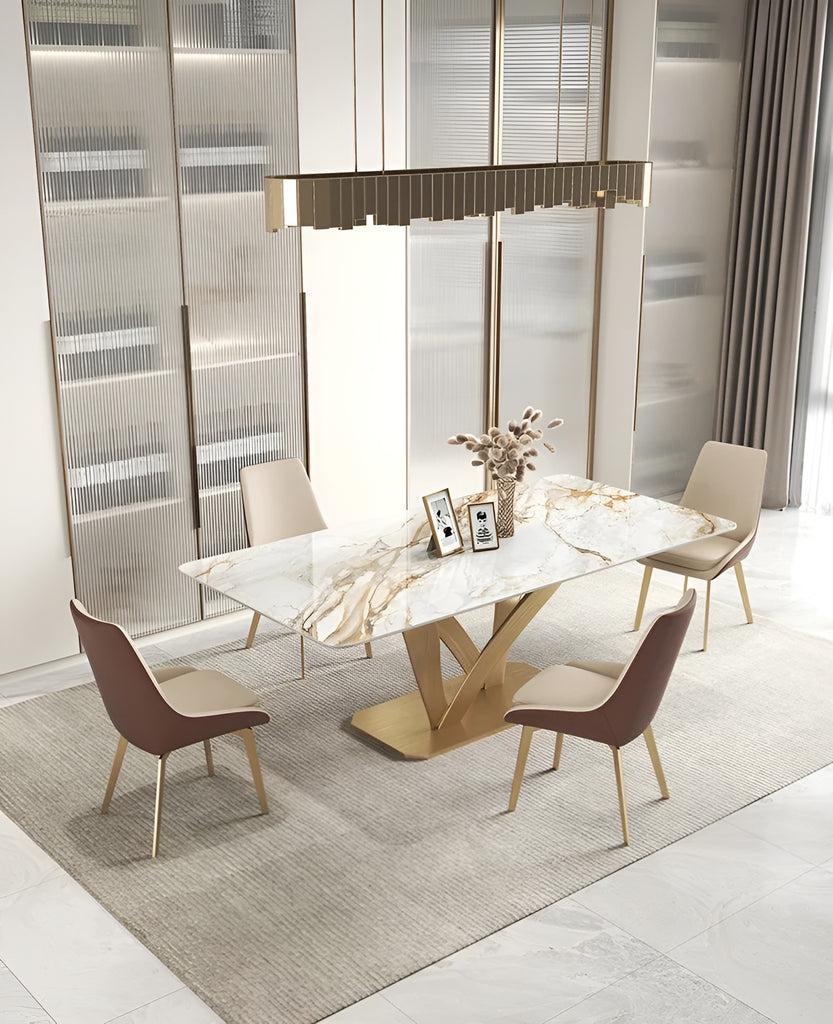 Lixra Marble Dining Table Set With Gold Accents