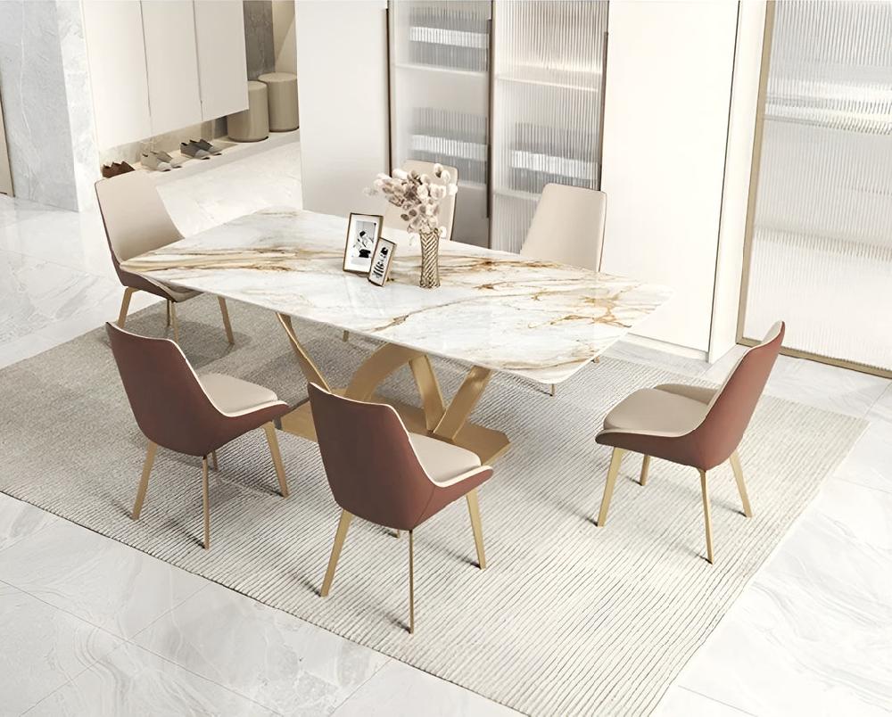 lixra Marble Dining Table set with Gold Accents