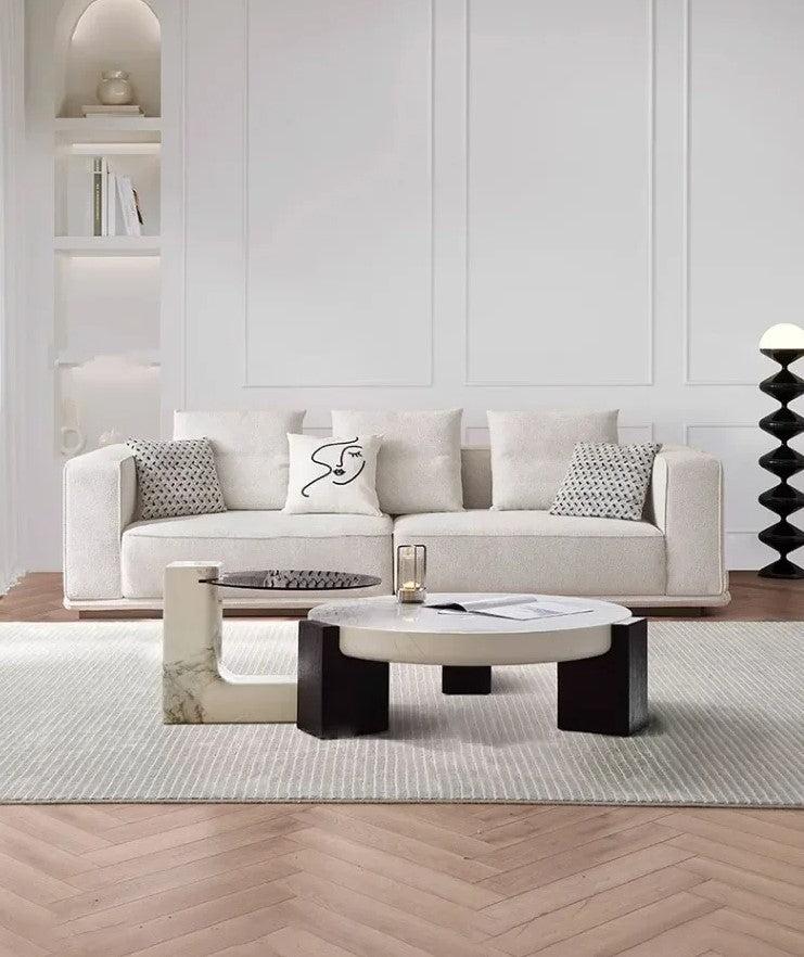 Lixra Marble Modern Coffee Table With Wooden Base