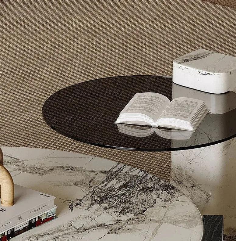 Lixra Marble Modern Coffee Table With Wooden Base